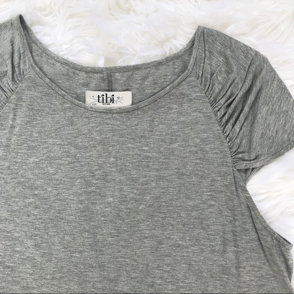 NWOT Tibi Capped Ruched Sleeve Grey Top